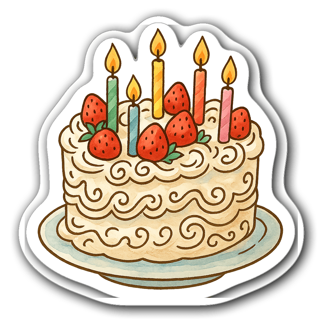 A whimsical cake with colorful candles and sprinkles