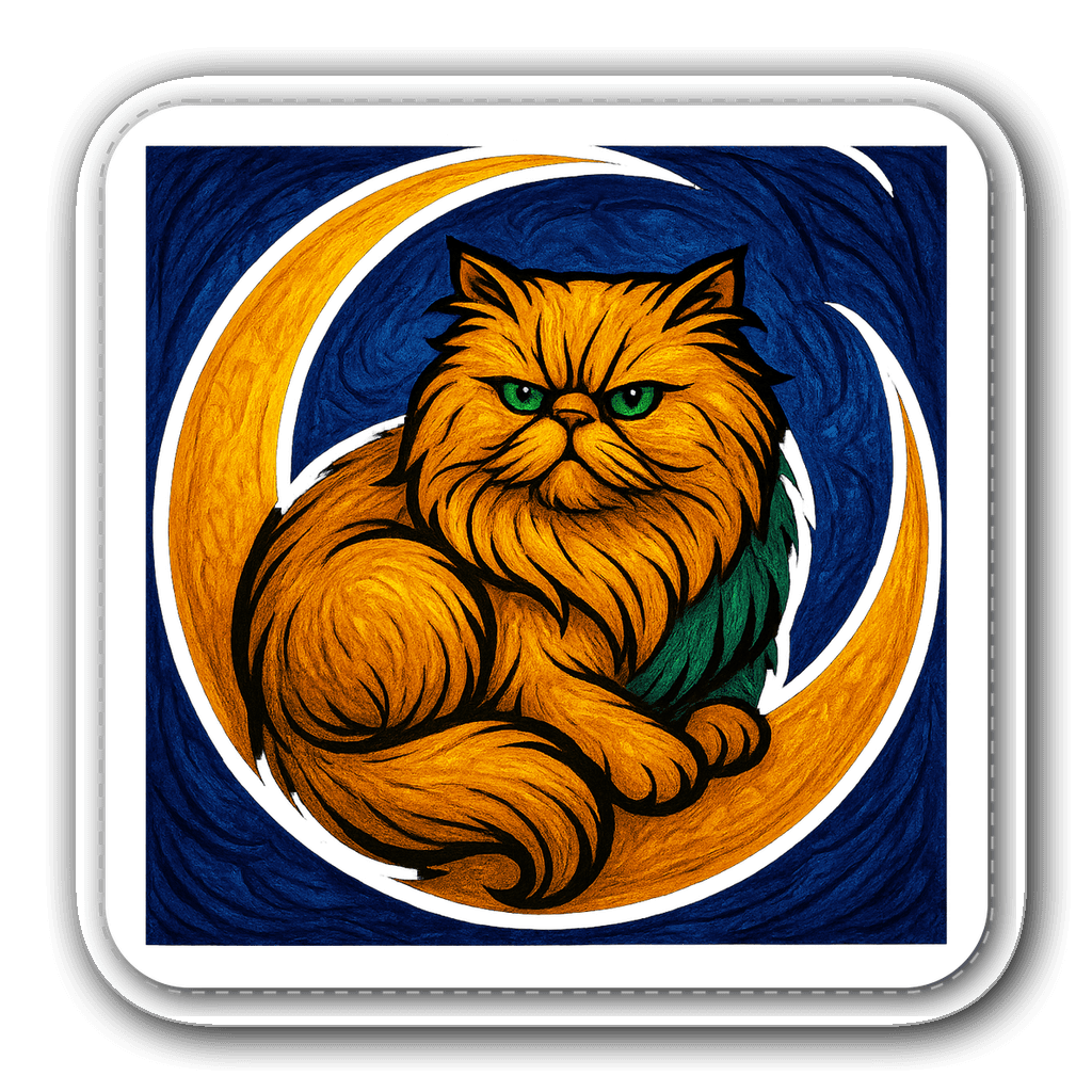 Regal Persian cat curled up in a crescent moon design