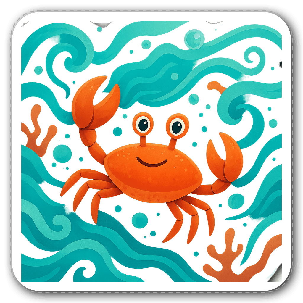 Vibrant Cancer zodiac crab sticker in an underwater scene