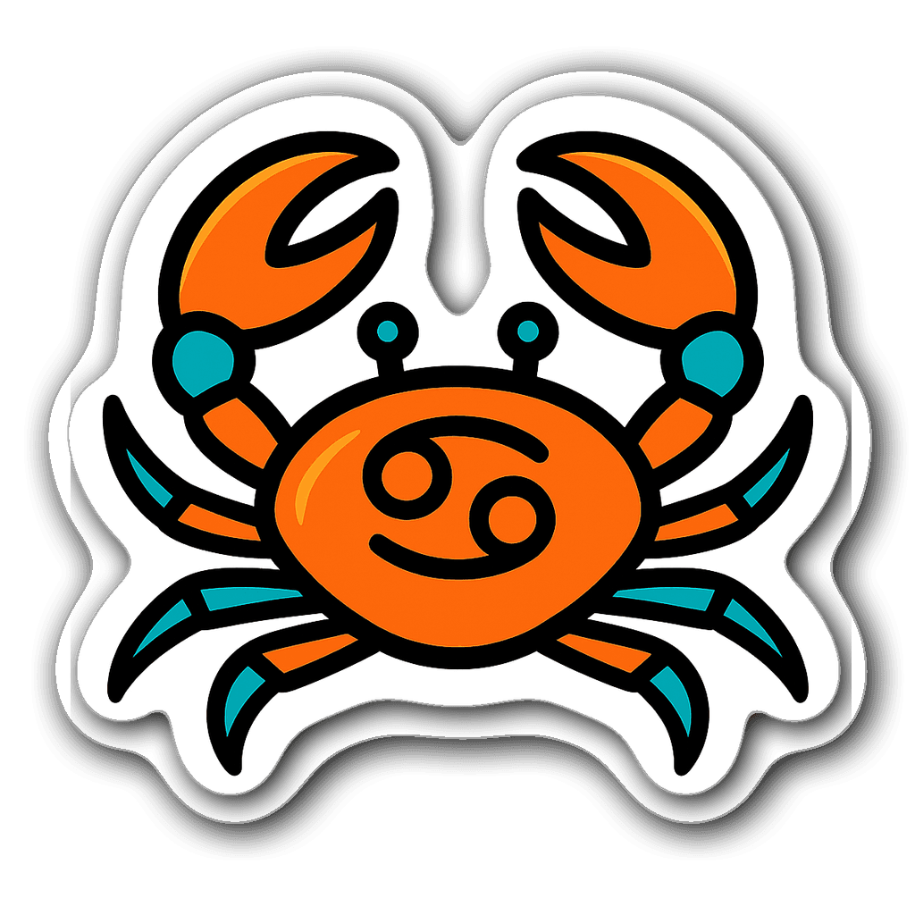 Cancer zodiac sticker with a charming crab on a beach