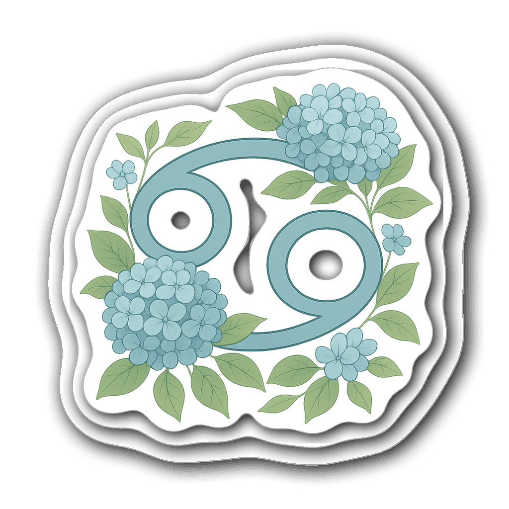 Floral Cancer zodiac symbol sticker with hydrangeas