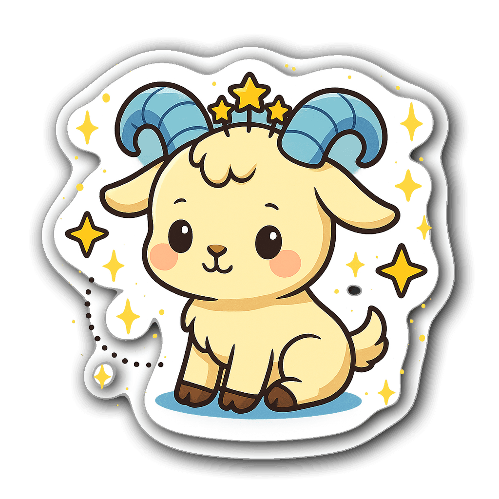 Kawaii chibi Capricorn character with mountains and clouds