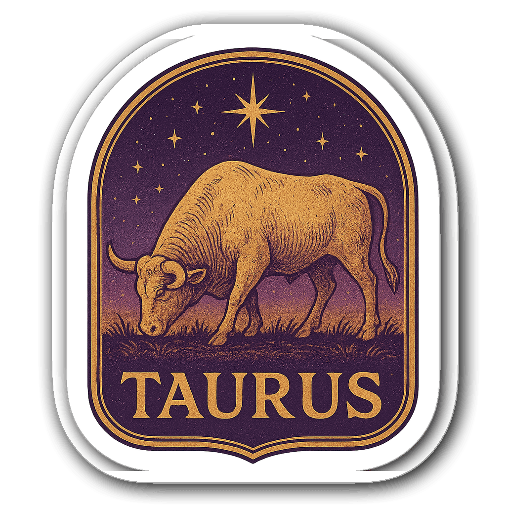 Vintage Taurus zodiac sticker with a bull and starry sky