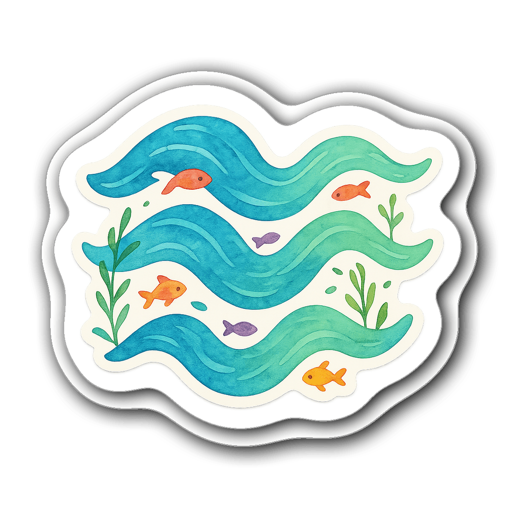 Aquarius watercolor illustration with fish and plants