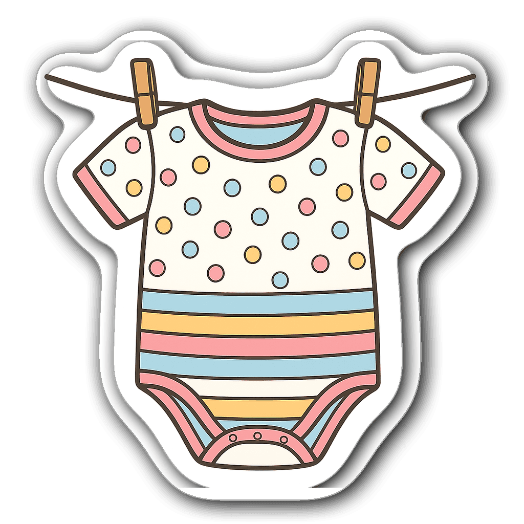Whimsical baby onesie hanging on a clothesline with hearts