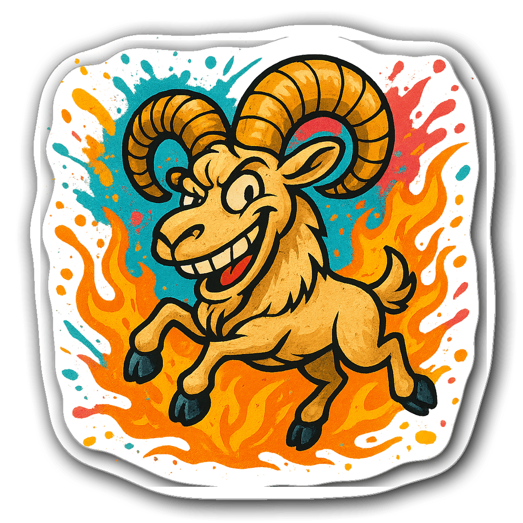 Playful Aries ram character in graffiti style