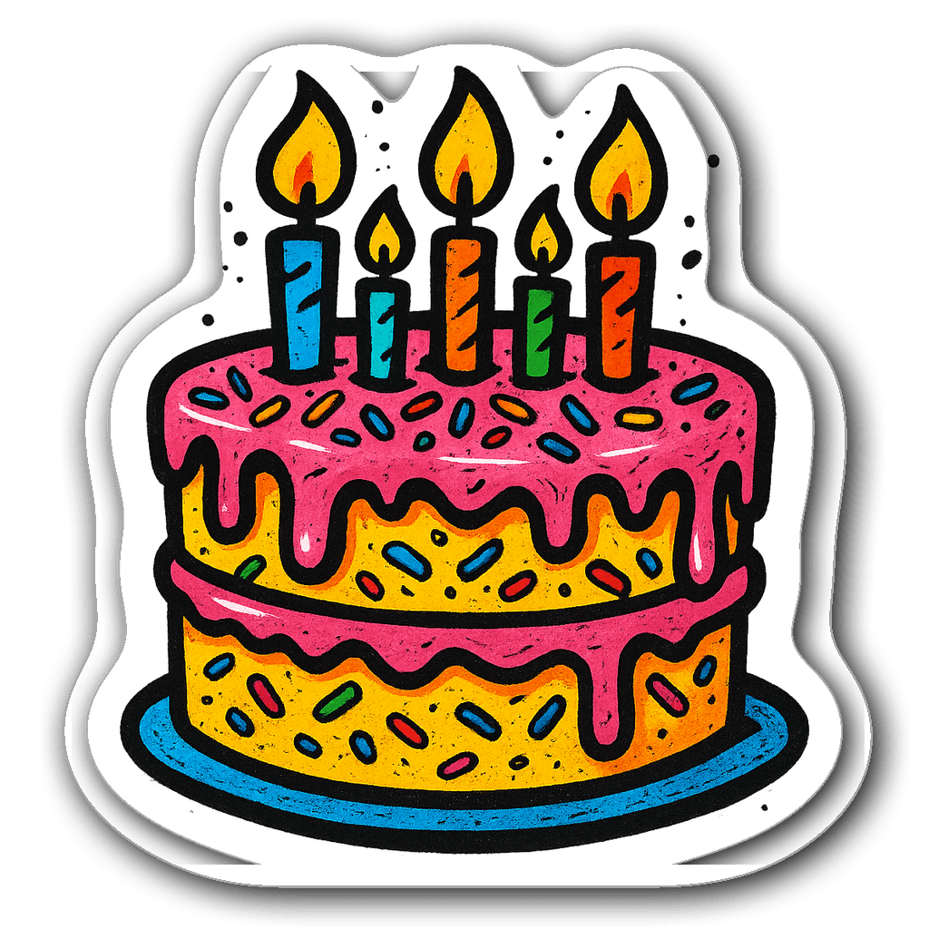 Vibrant graffiti birthday cake with colorful sprinkles and candles
