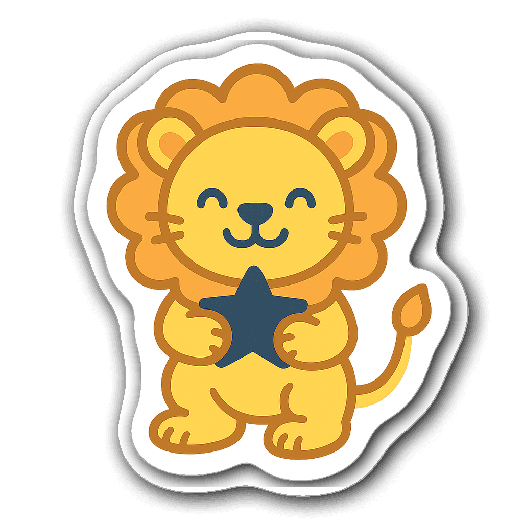 Leo Minimalist Die-Cut Sticker with lion cub holding a star