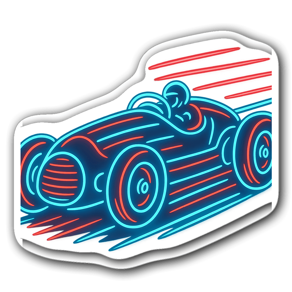 Neon blue and red vintage race car design sticker