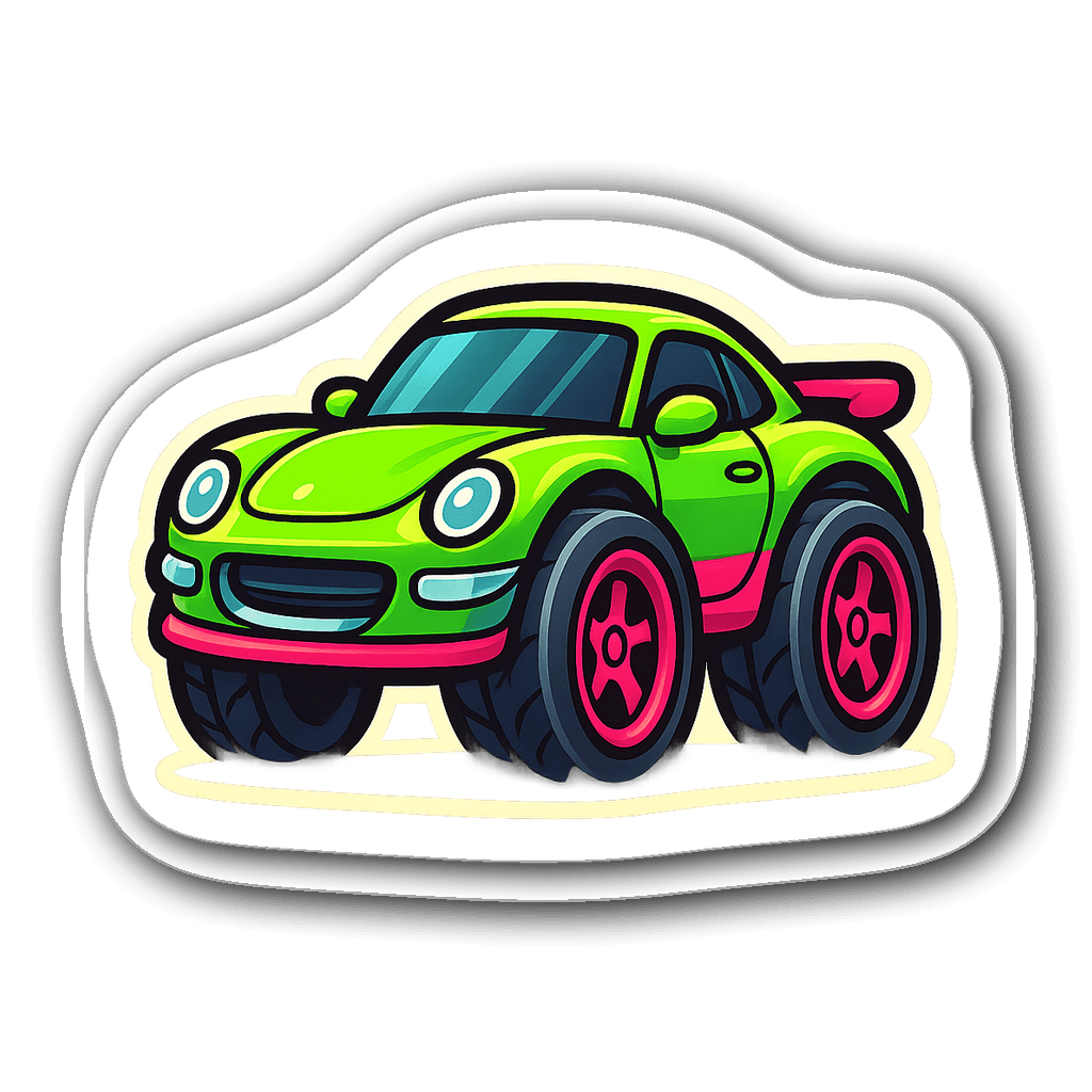 Charming cartoon-style sports car with neon accents