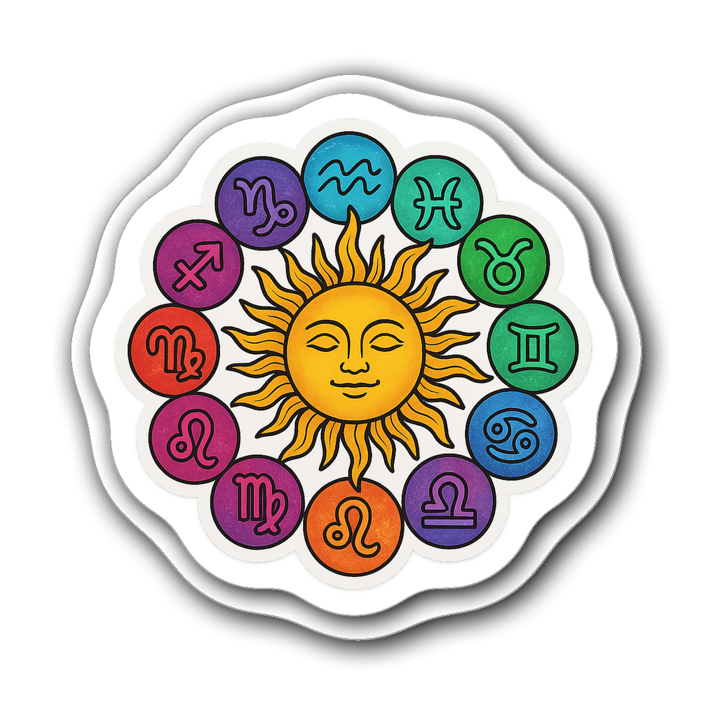 Zodiac Signs Die-Cut Sticker with zodiac symbols and sun
