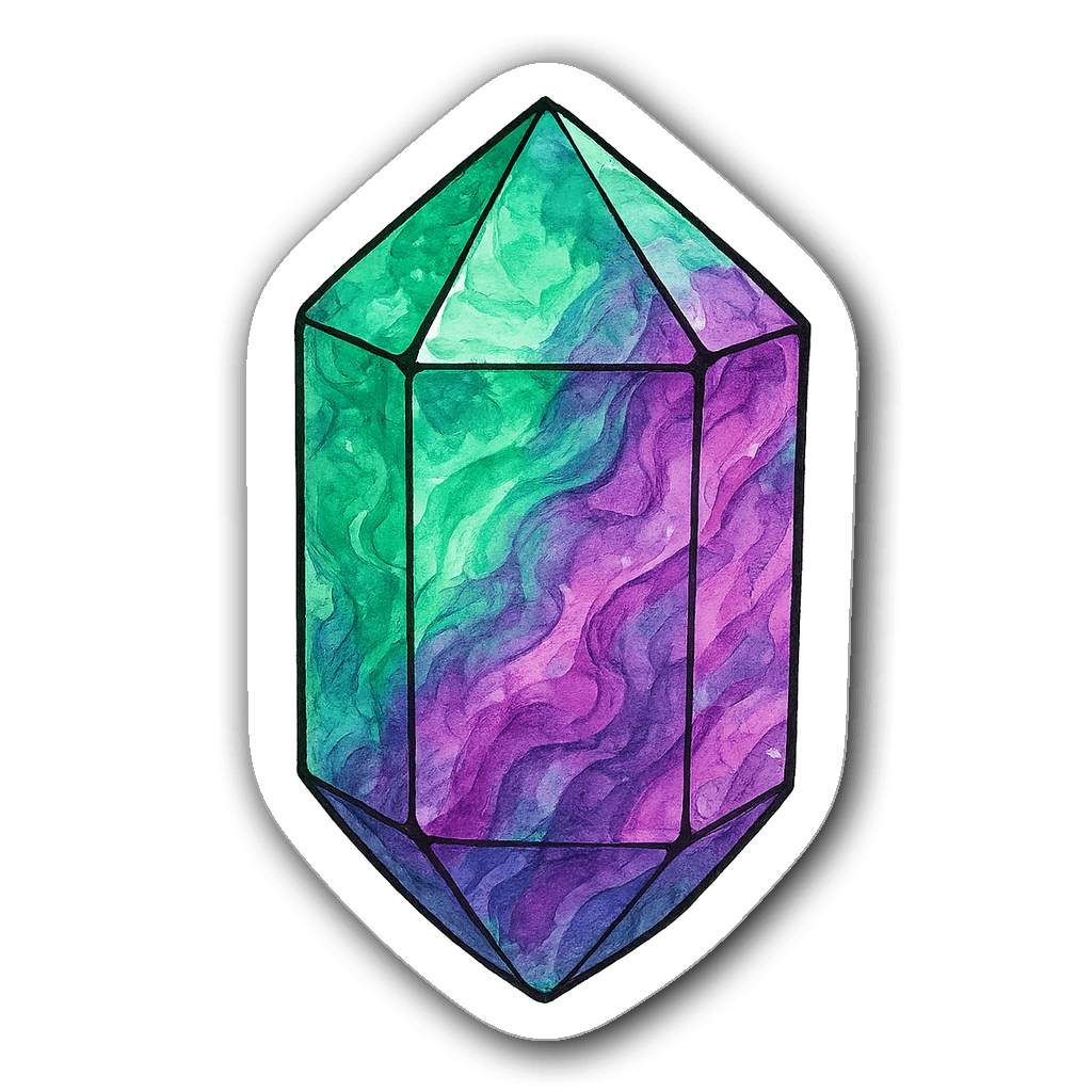 Watercolor illustration of a magical fluorite crystal sticker