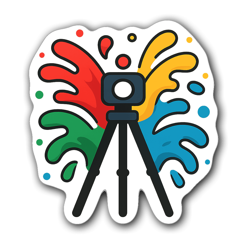 Colorful photographer tripod icon with paint splashes