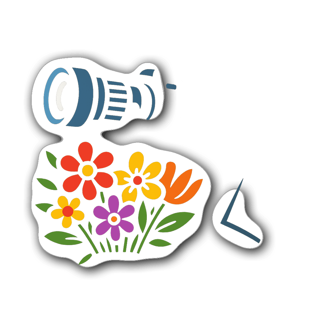 Vibrant photographer silhouette sticker with bouquet