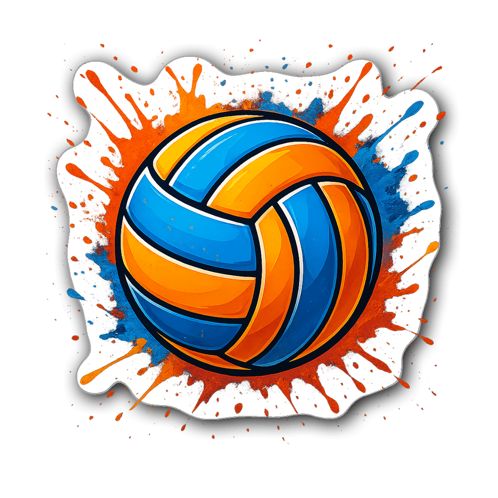 Glossy dynamic volleyball sticker with vibrant colors