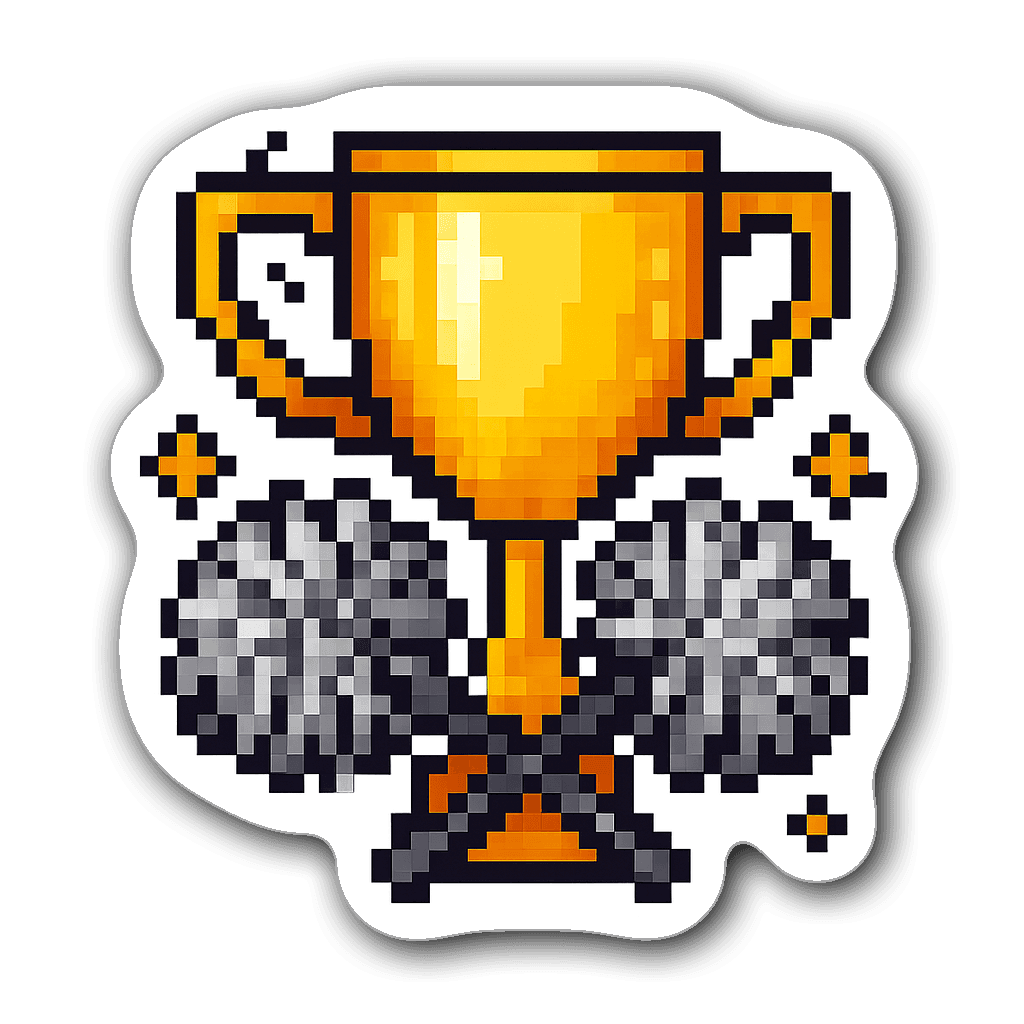 Pixel art cheerleading trophy with crossed pompoms