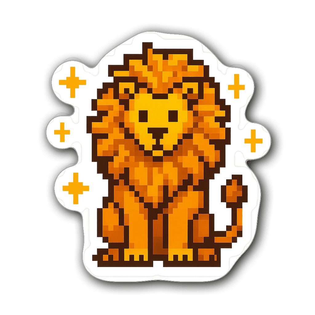8-bit pixel art Leo Zodiac sticker with vibrant lion and stars