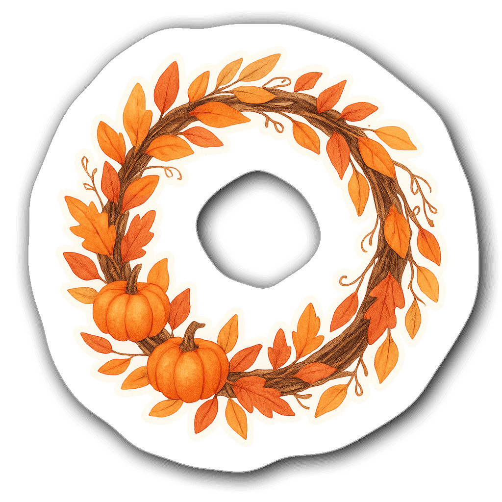 Soft watercolor illustration of a Thanksgiving wreath with pumpkins