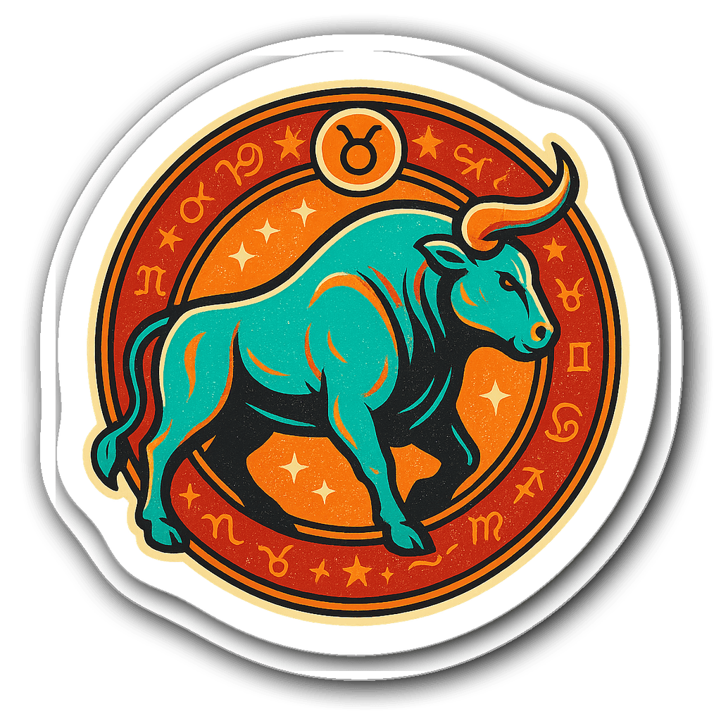 Pixel art 8-bit sticker of Taurus Zodiac sign with flowers and stars