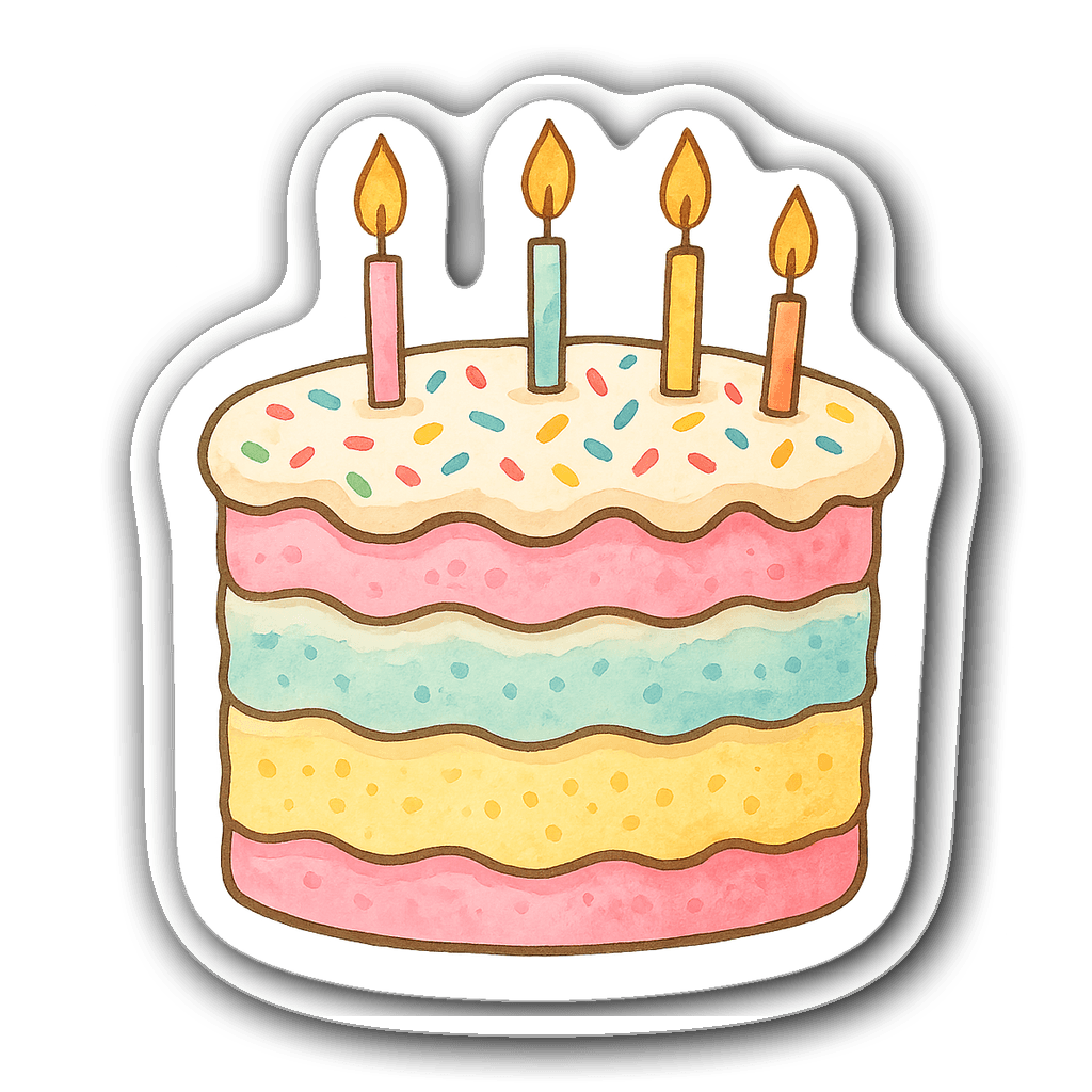 Whimsical birthday cake with pastel layers and sprinkles