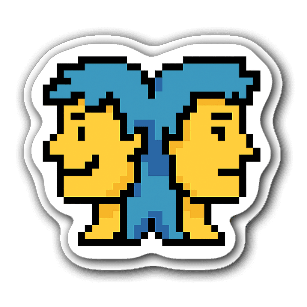 Gemini pixel art zodiac sticker with two heads