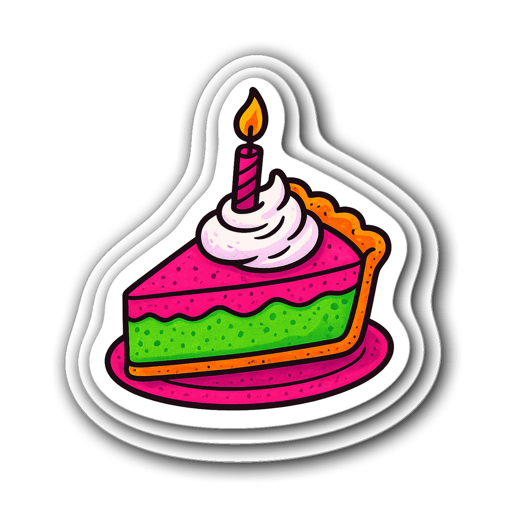 Colorful birthday pie sticker with whipped cream illustration
