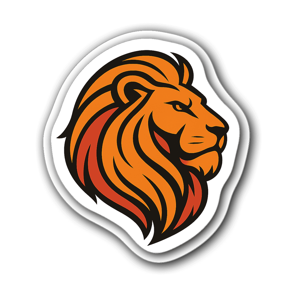 Minimalist line art lion head sticker representing Leo zodiac