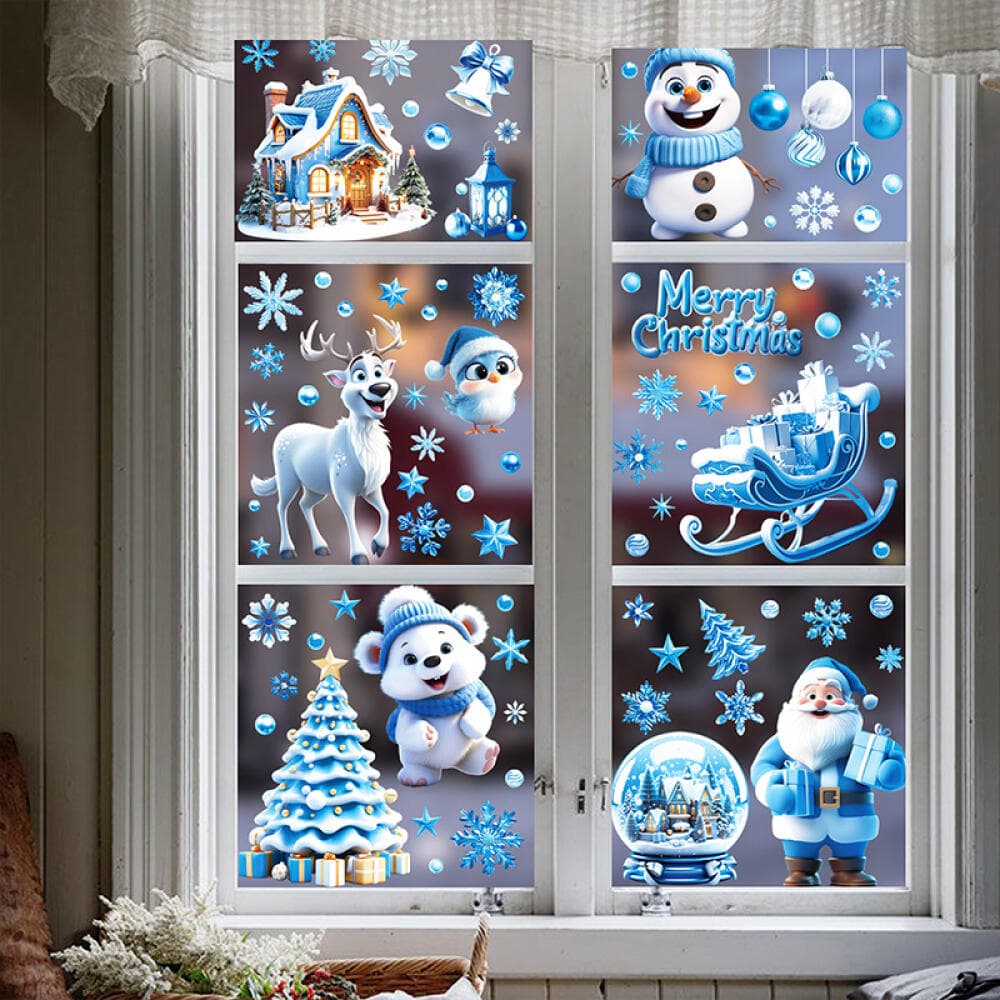 Blue Christmas snowflakes window decals for winter decoration