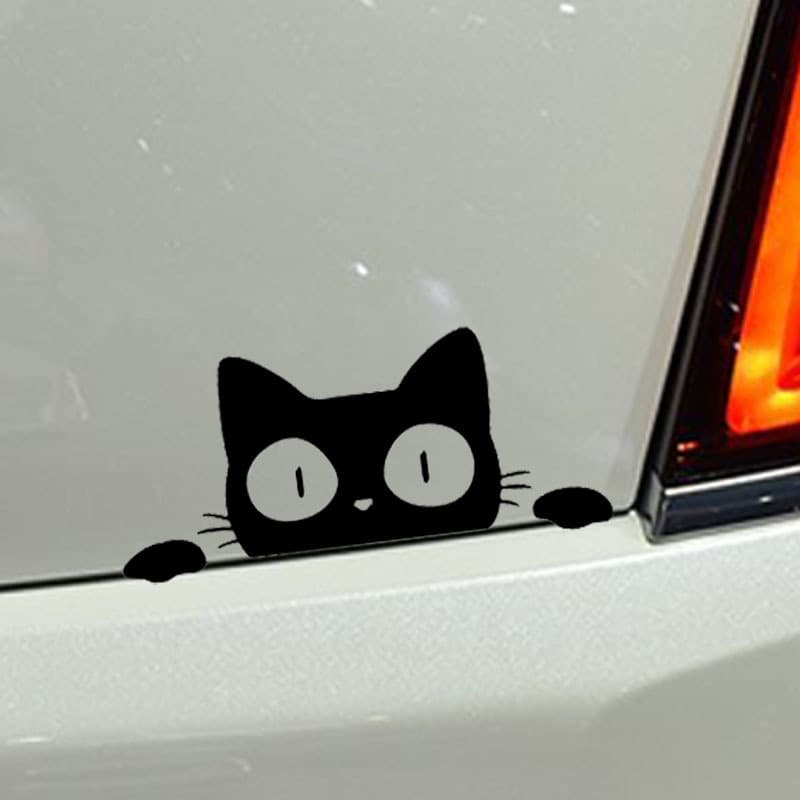 Black and silver white voyeur cat vinyl car sticker
