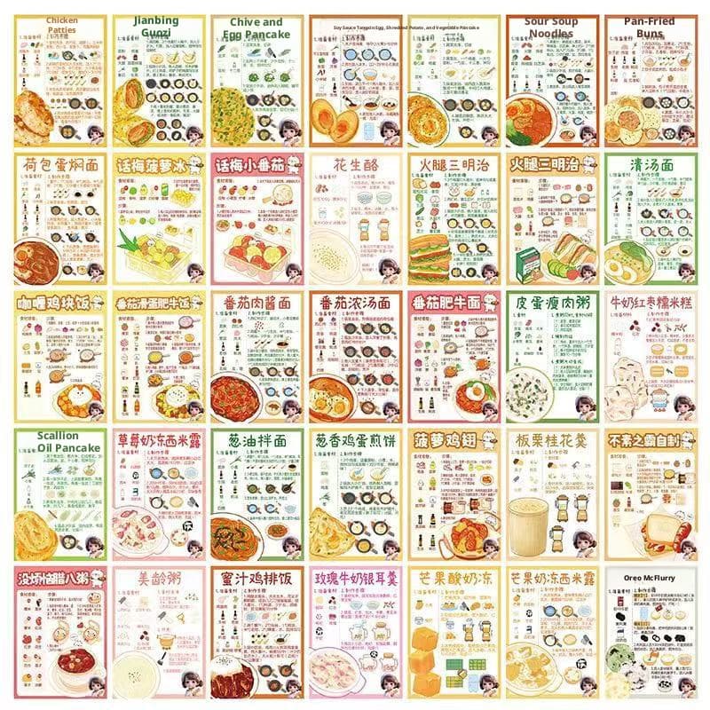 Gourmet menu breakfast stickers featuring snack designs
