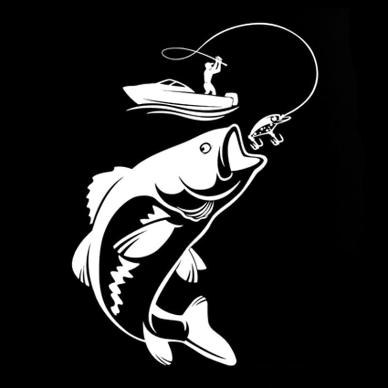 Fishing themed car sticker available in multiple colors