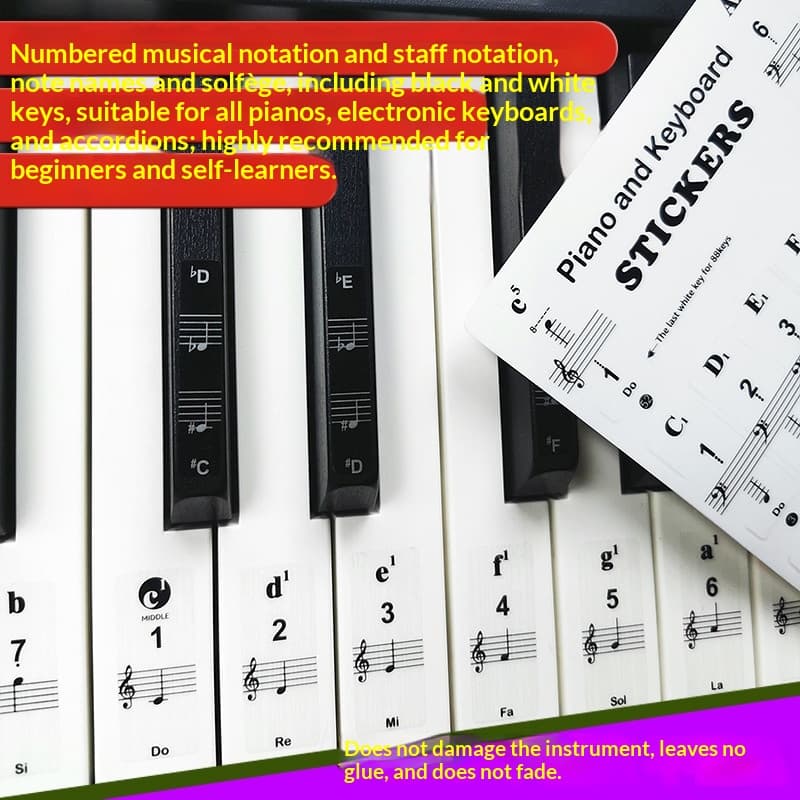 Black and white piano stickers for staff notation