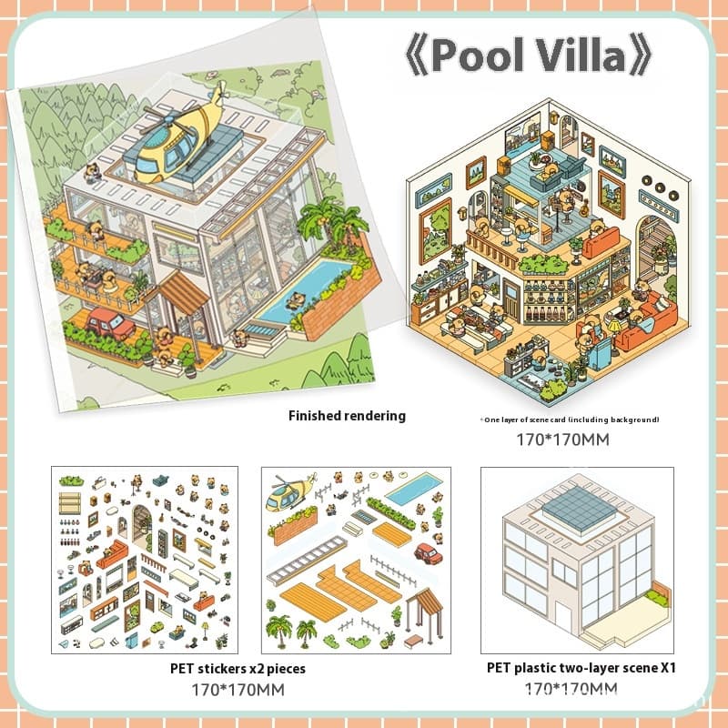 Collection of cute landscape cartoon stickers in vibrant colors