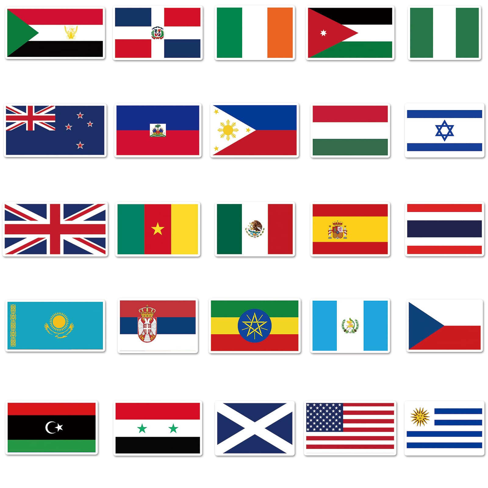 Colorful pack of flag graffiti stickers on a white background.
