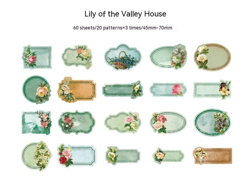 Retro floral writable stickers in a vintage design.