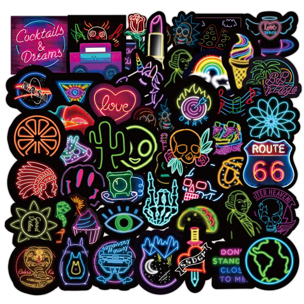 Colorful neon graffiti stickers for decor