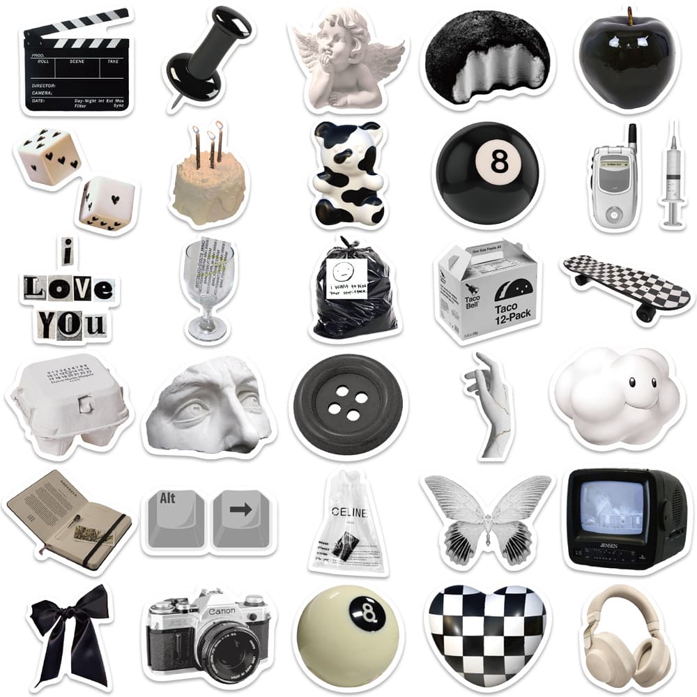 Black and white simple style coffee cup sticker design