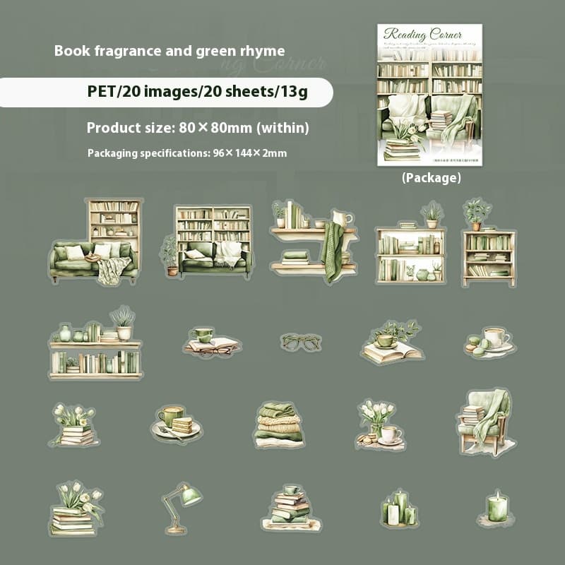Collection of retro-style Literary Garden PET stickers