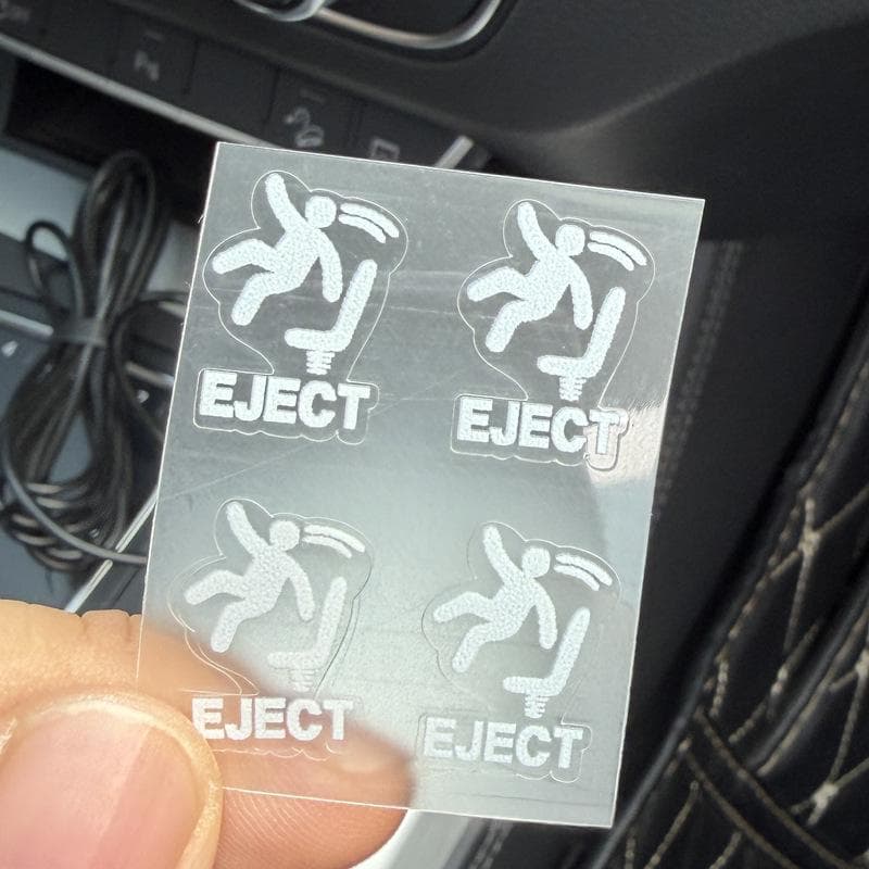 PopUp Button Car Sticker in black and white design.