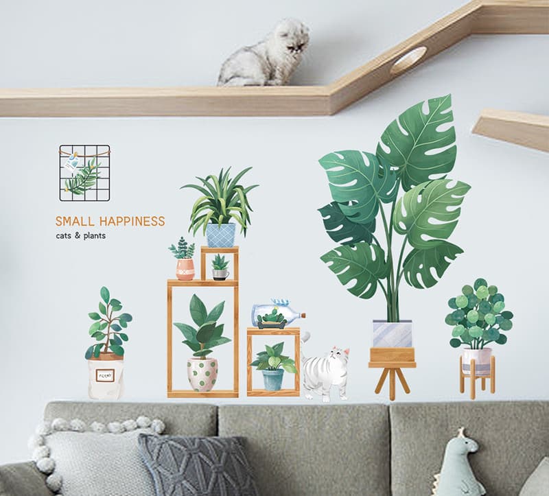 Colorful cartoon cat stickers for room decoration