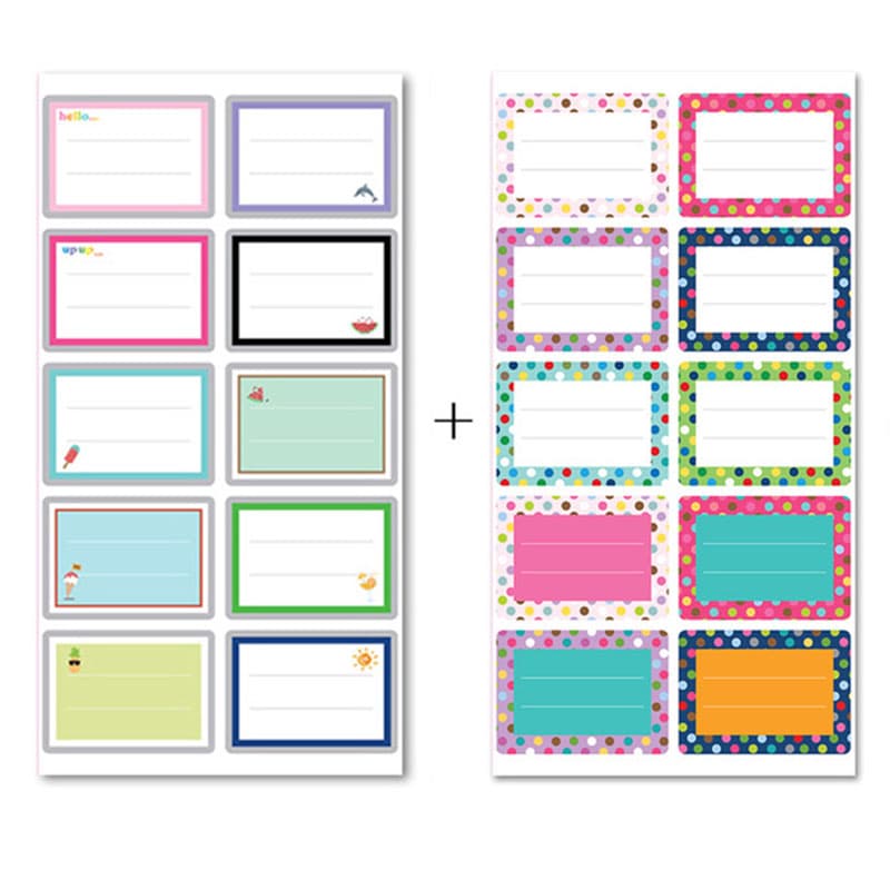 Blank white name label stickers for customizing and organizing