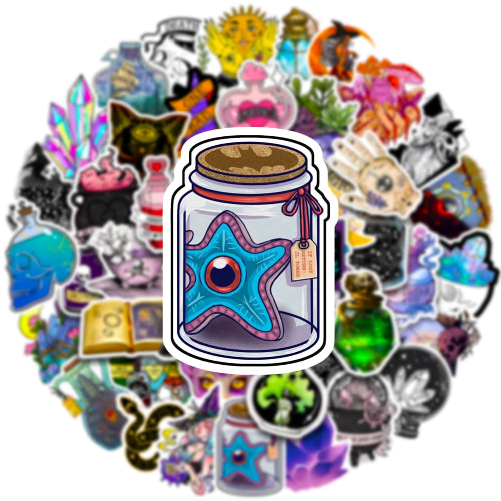 Collection of 50 waterproof graffiti stickers for luggage