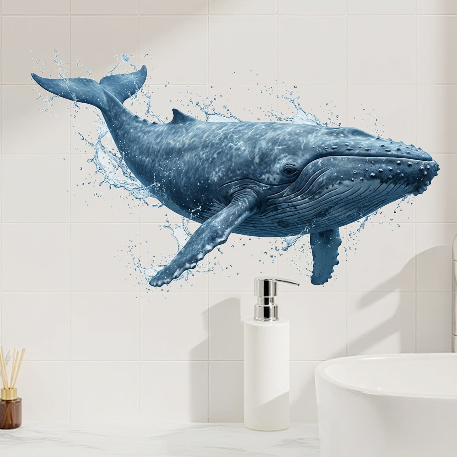 Simulation Whale Bathroom Tub Waterproof Decorative Wall Sticker
